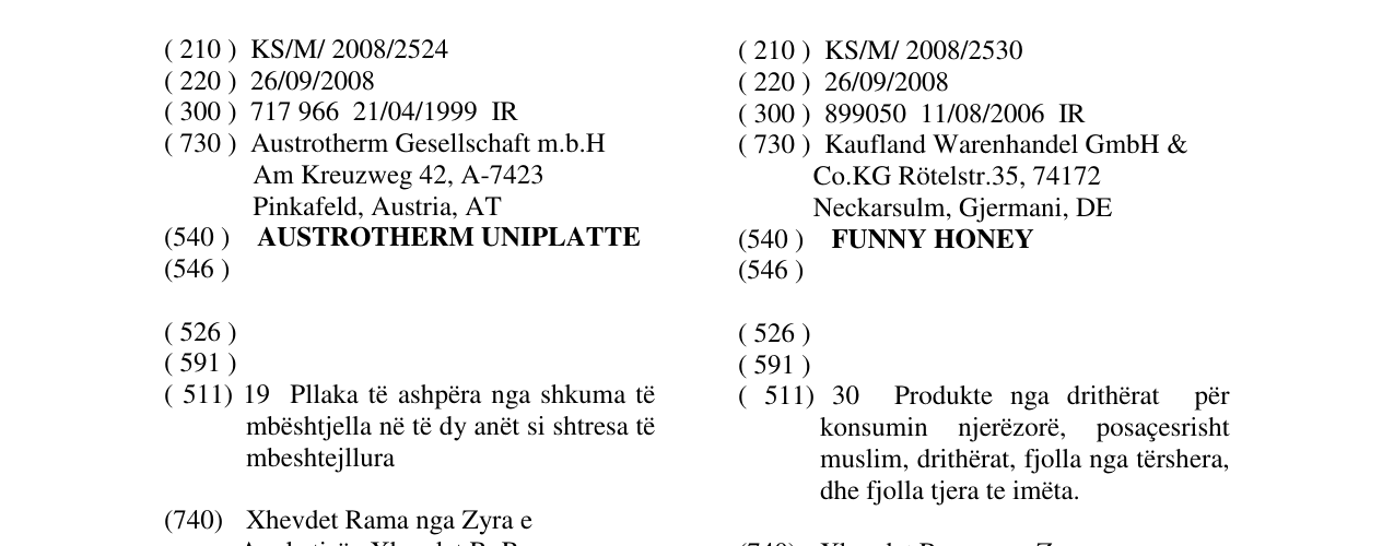 Zëri i markës FUNNY HONEY në buletin