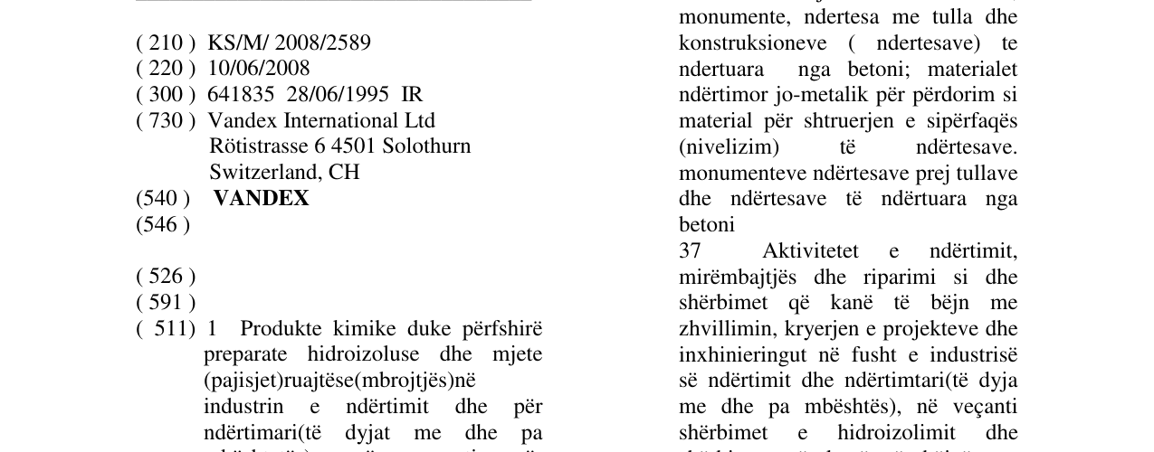 Zëri i markës VANDEX në buletin
