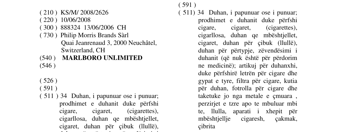 Zëri i markës MARLBORO UNLIMITED në buletin