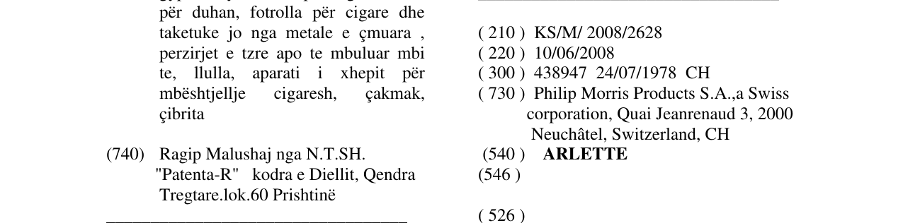 Zëri i markës ARLETTE në buletin