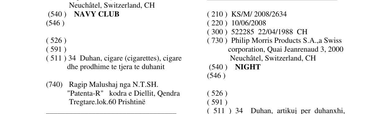 Zëri i markës NIGHT në buletin