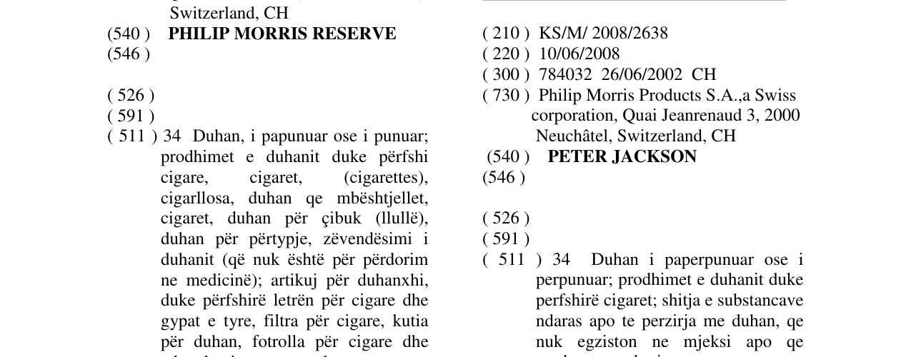 Zëri i markës PETER JACKSON në buletin