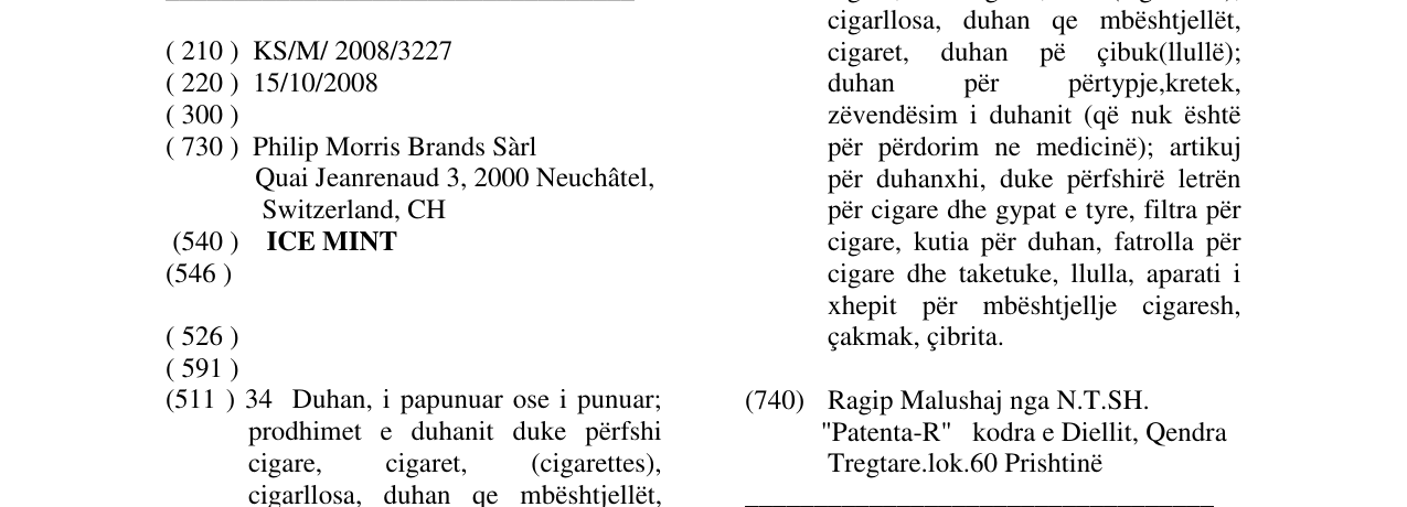 Zëri i markës ICE MINT në buletin