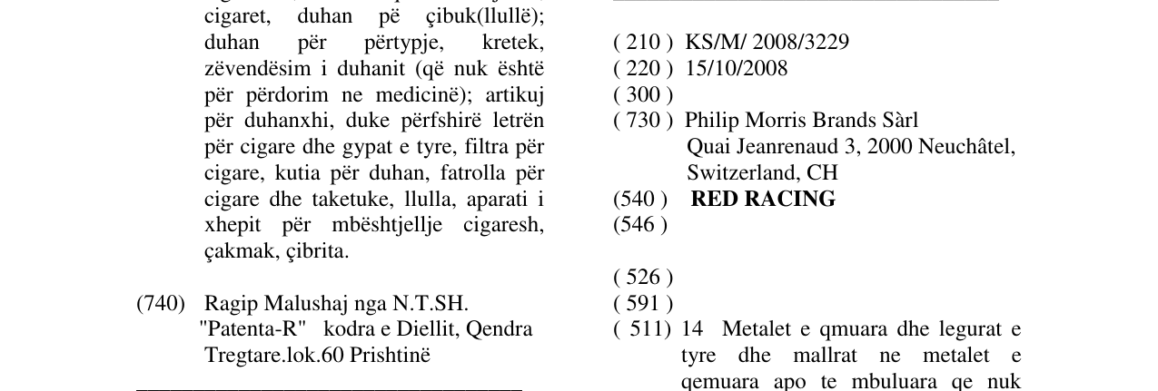 Zëri i markës RED RACING në buletin