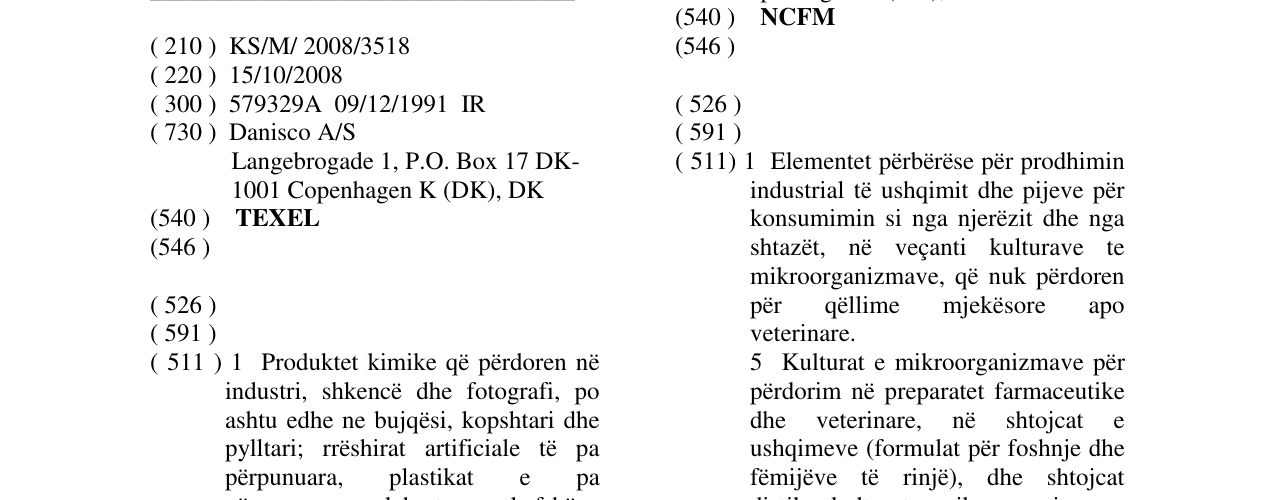 Zëri i markës TEXEL në buletin