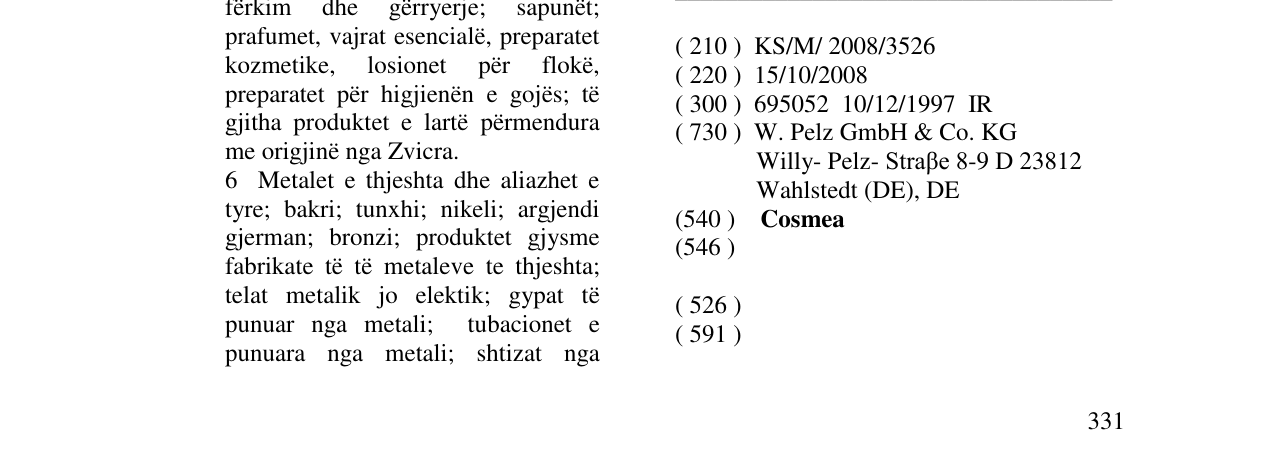 Zëri i markës Cosmea në buletin