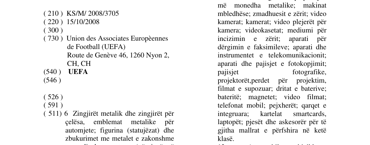Zëri i markës UEFA në buletin