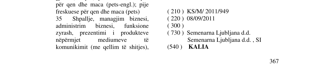 Zëri i markës KALIA në buletin