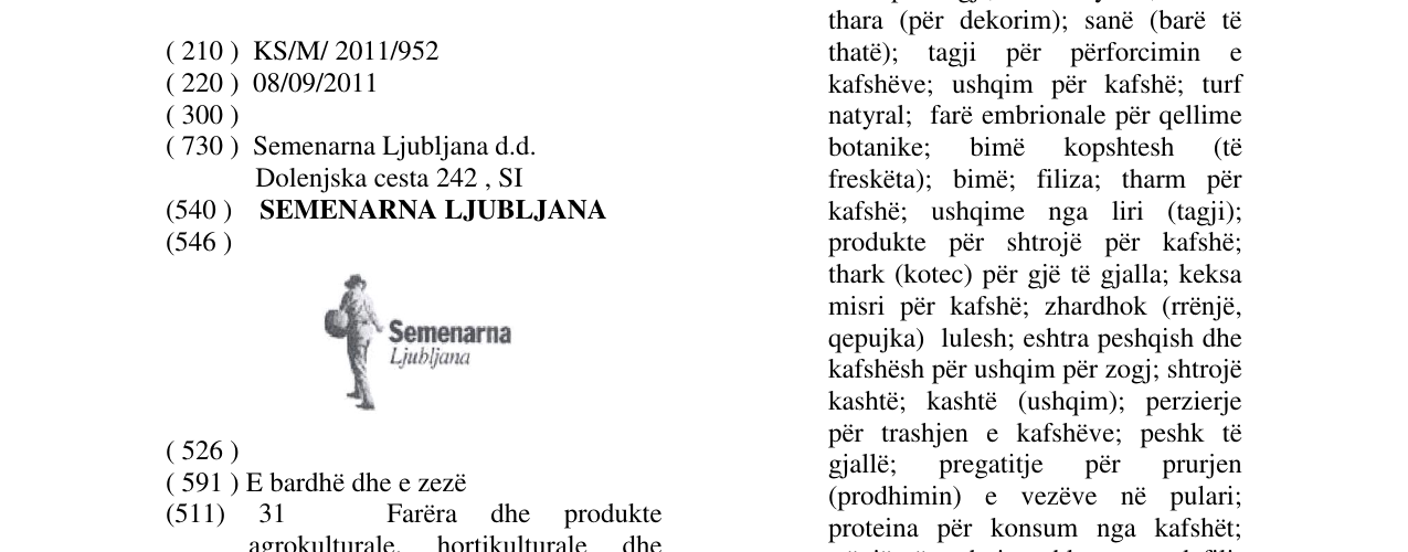 Zëri i markës SEMENARNA LJUBLJANA në buletin