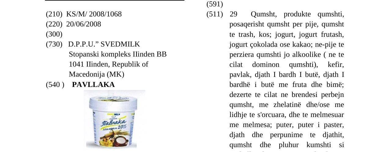 Zëri i markës PAVLLAKA në buletin