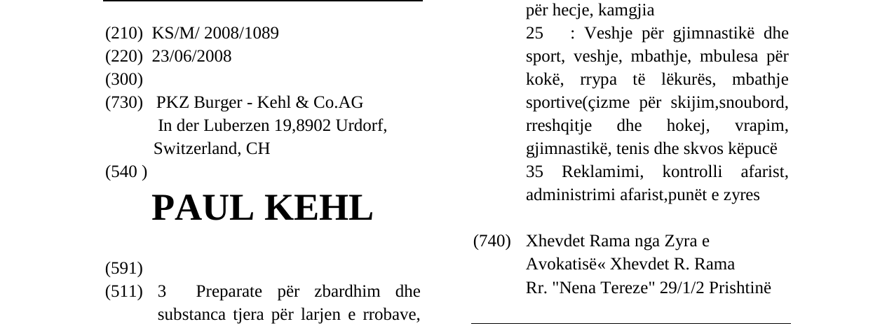 Zëri i markës PAUL KEHL në buletin
