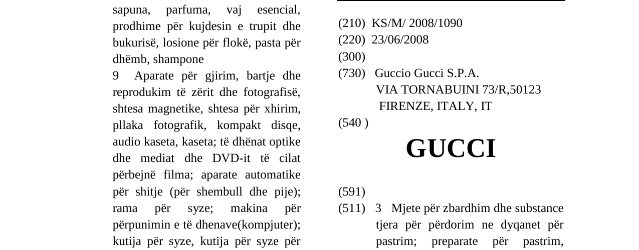 Zëri i markës GUCCI në buletin