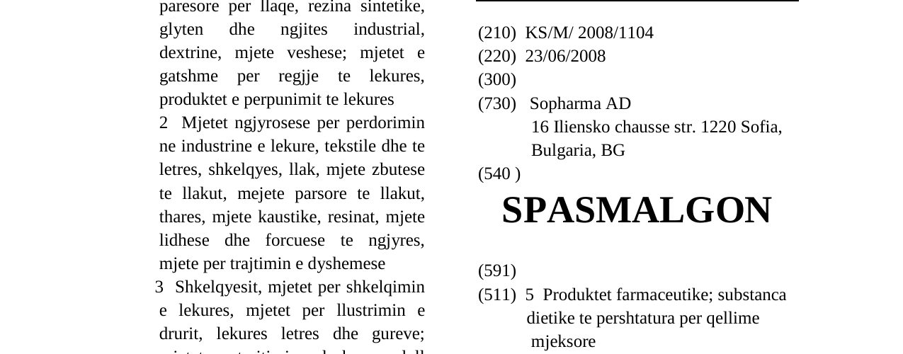 Zëri i markës SPASMALGON në buletin
