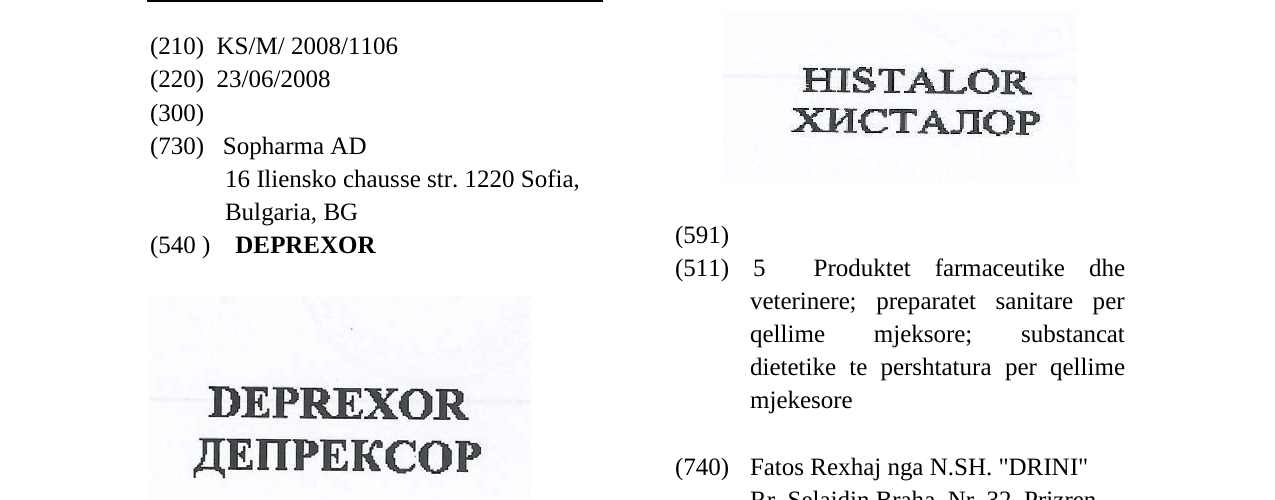 Zëri i markës DEPREXOR në buletin