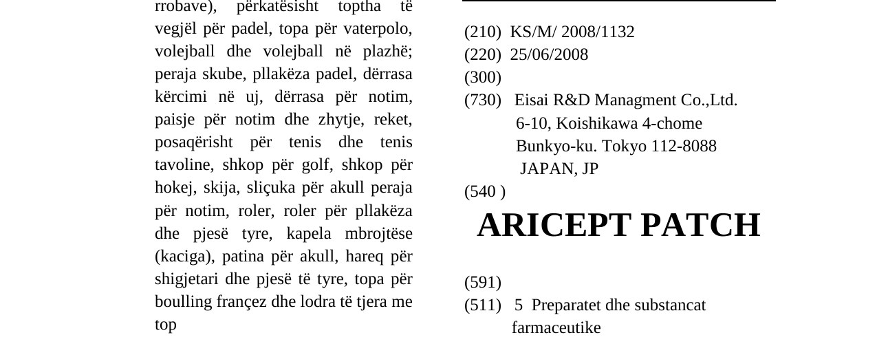 Zëri i markës ARICEPT PATCH në buletin