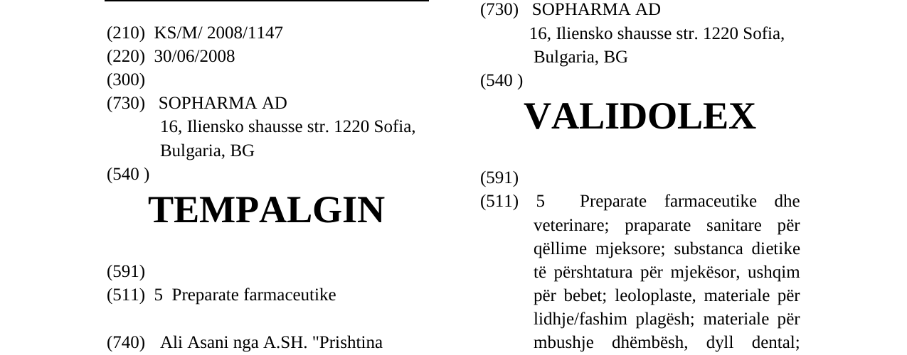 Zëri i markës TEMPALGIN në buletin