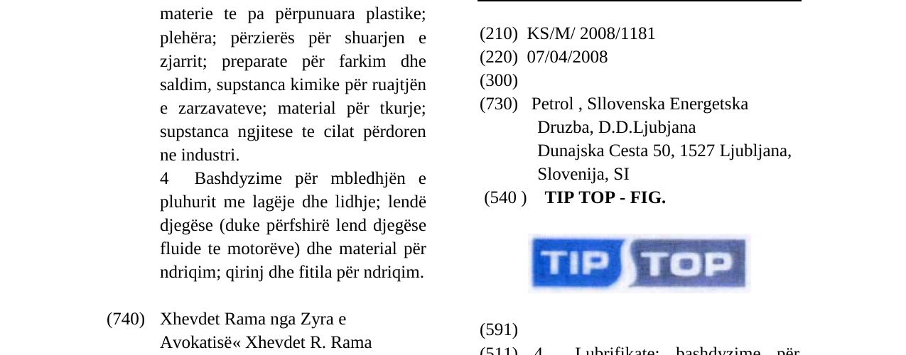 Zëri i markës TIP TOP - FIG. në buletin