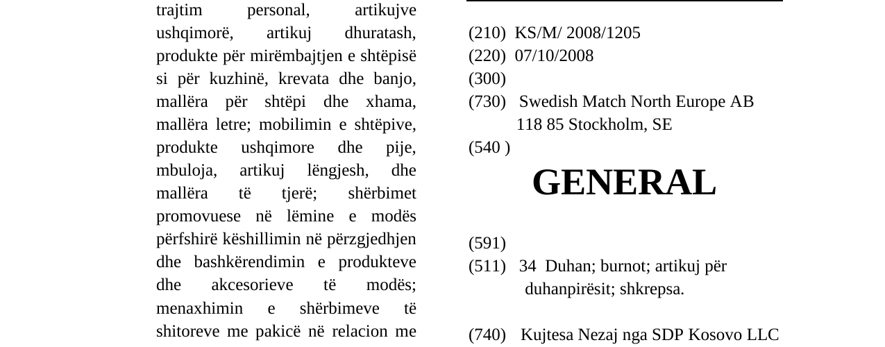 Zëri i markës GENERAL në buletin