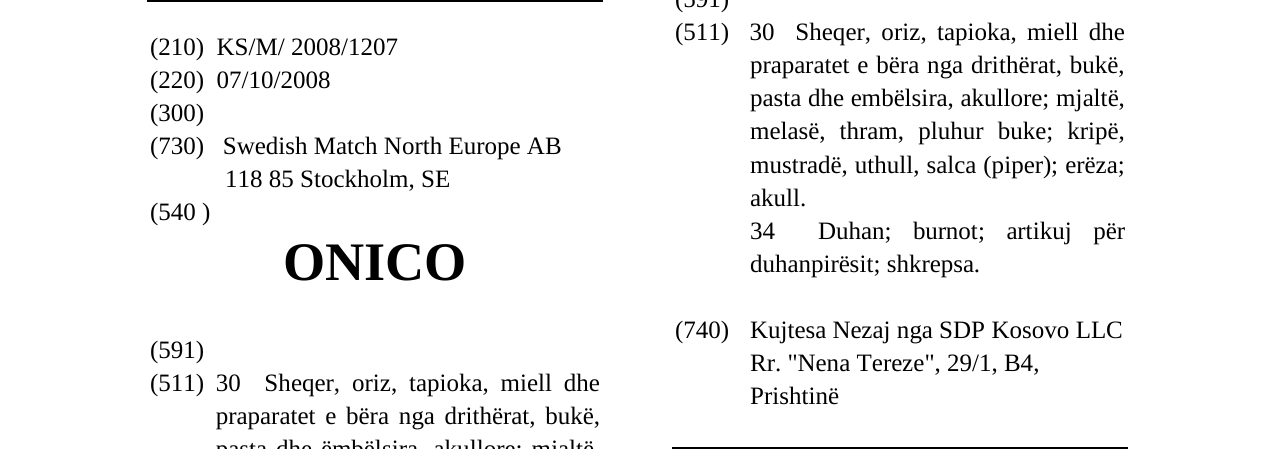 Zëri i markës ONICO në buletin