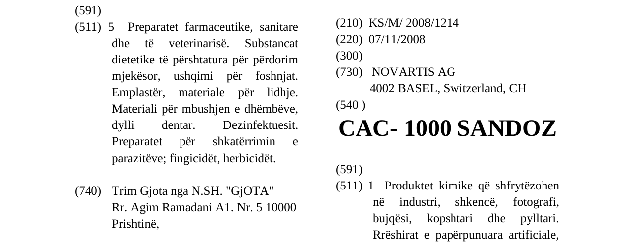 Zëri i markës CAC- 1000 SANDOZ në buletin