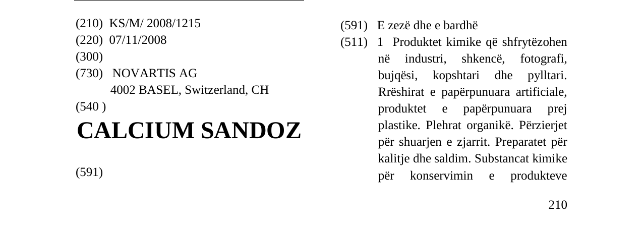 Zëri i markës CALCIUM SANDOZ në buletin