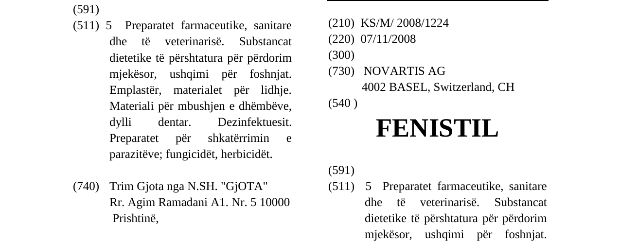 Zëri i markës FENISTIL në buletin