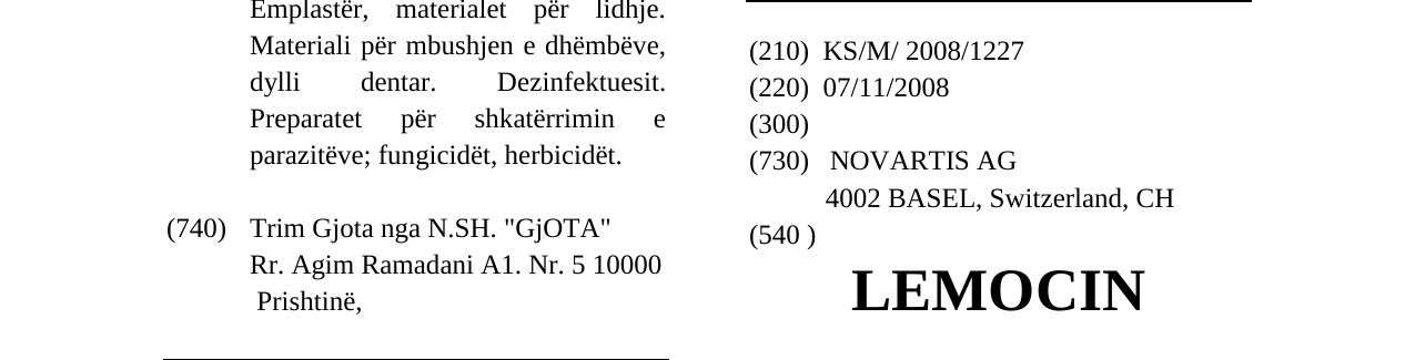 Zëri i markës LEMOCIN në buletin