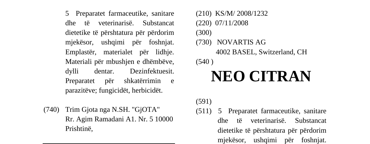 Zëri i markës NEO CITRAN në buletin