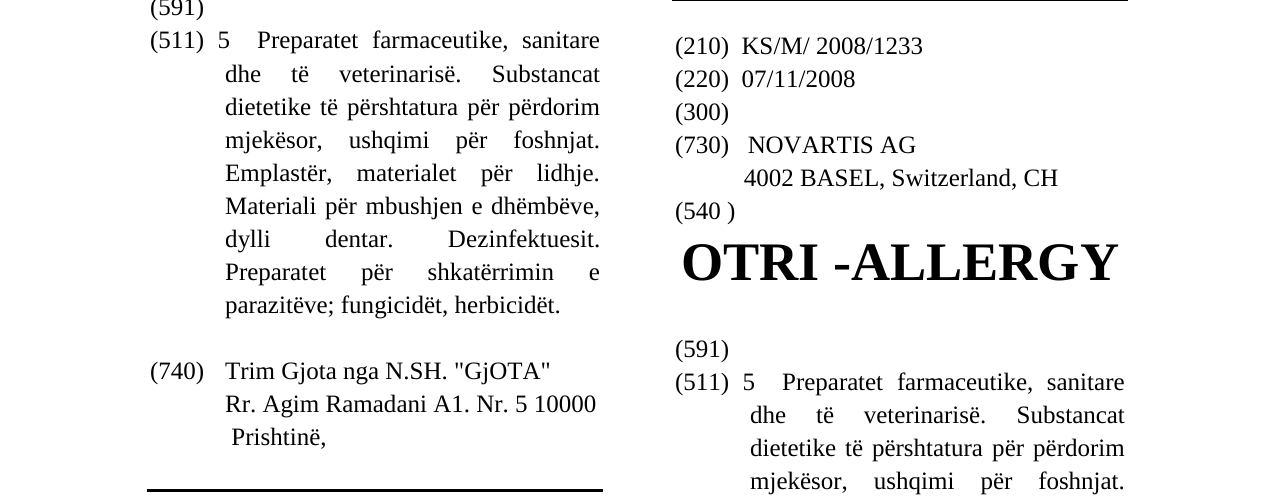 Zëri i markës OTRI -ALLERGY në buletin