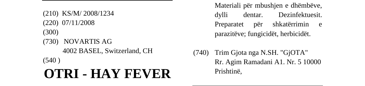 Zëri i markës OTRI - HAY FEVER në buletin