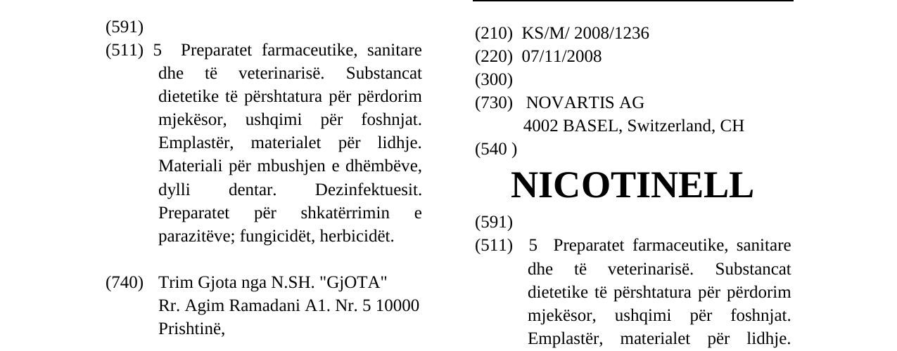 Zëri i markës NICOTINELL në buletin