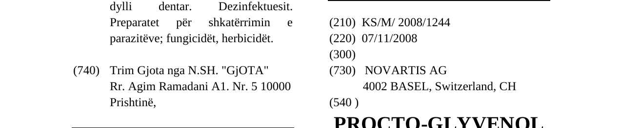 Zëri i markës PROCTO-GLYVENOL në buletin