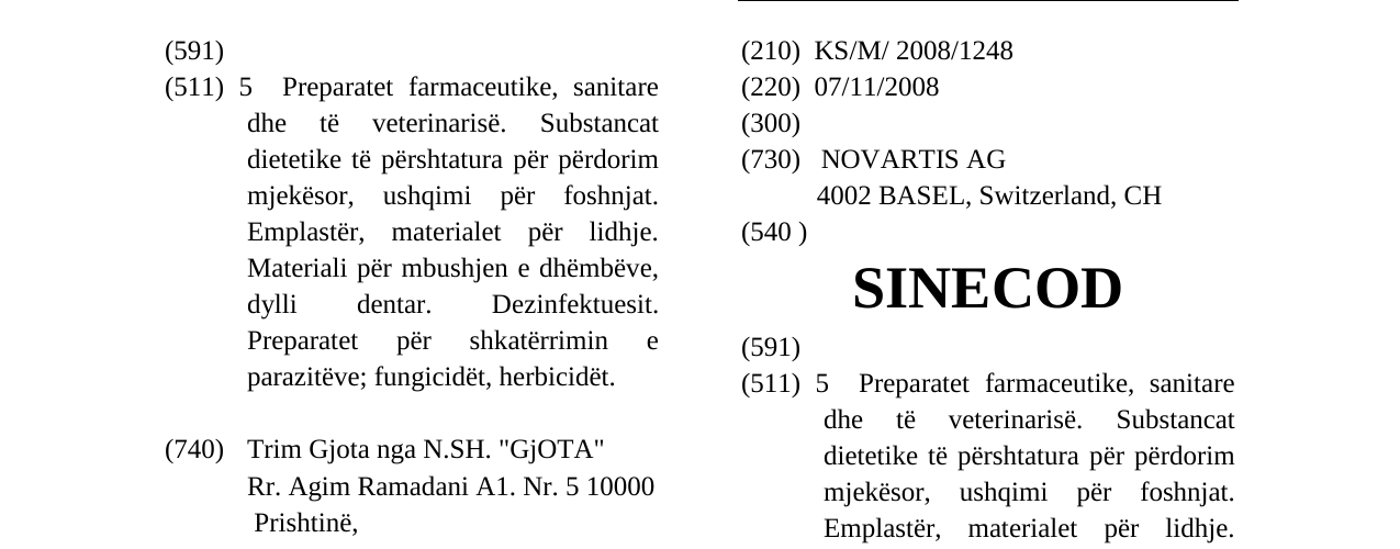 Zëri i markës SINECOD në buletin