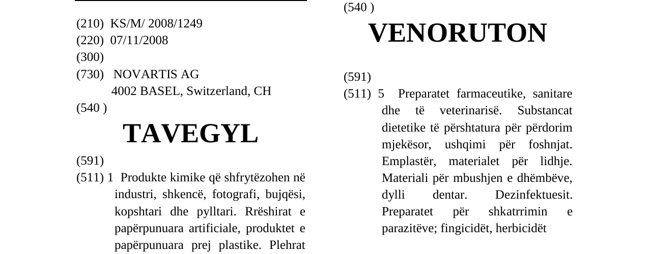 Zëri i markës TAVEGYL në buletin
