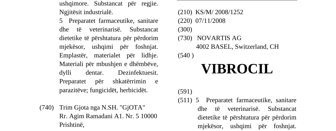Zëri i markës VIBROCIL në buletin