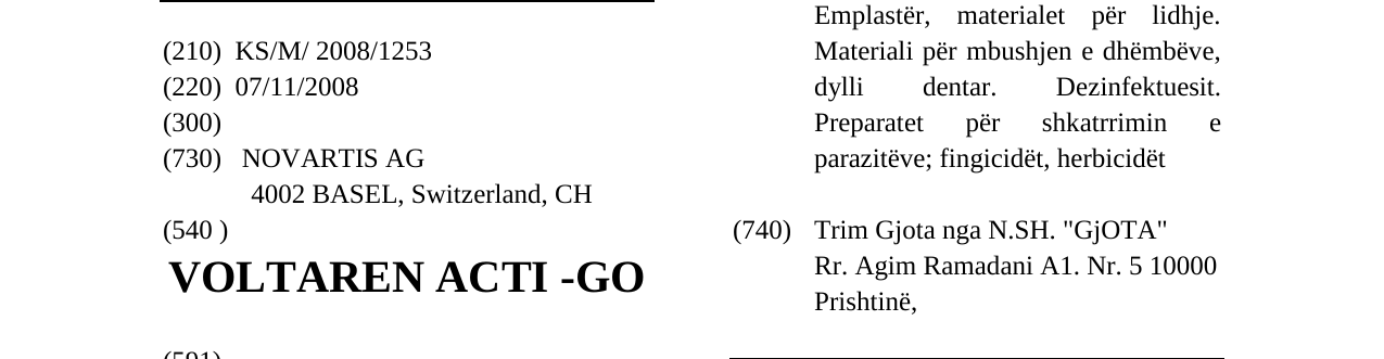 Zëri i markës VOLTAREN ACTI -GO në buletin