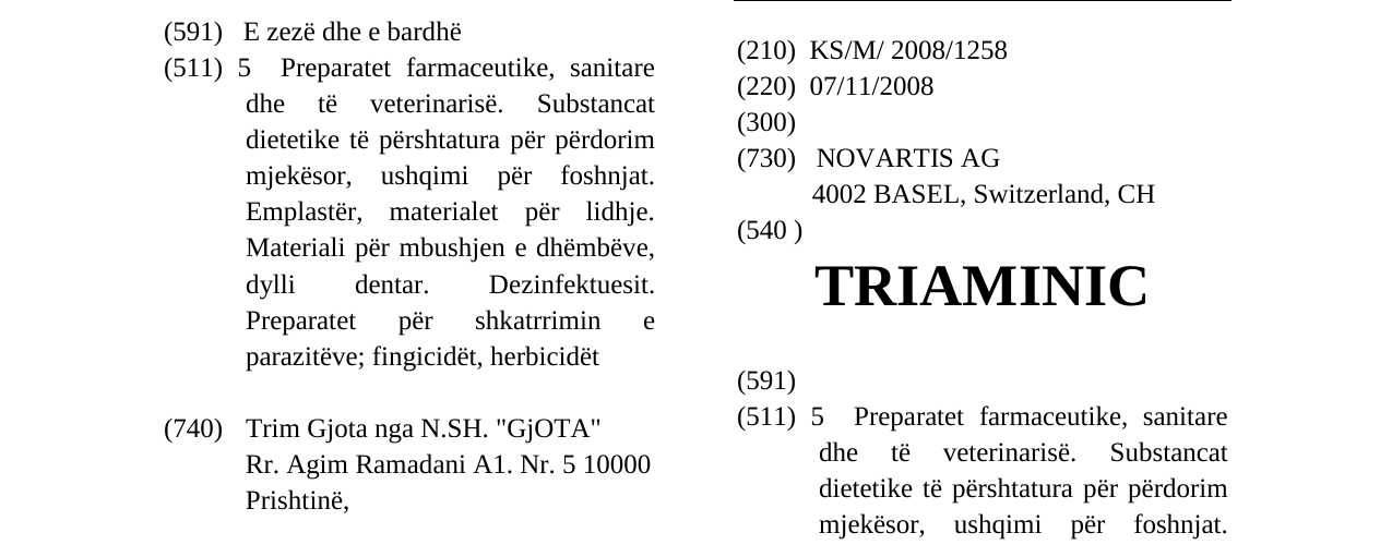 TRIAMINIC markasının bültendeki kaydı