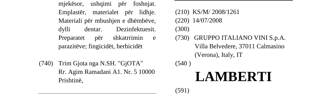 Zëri i markës LAMBERTI në buletin
