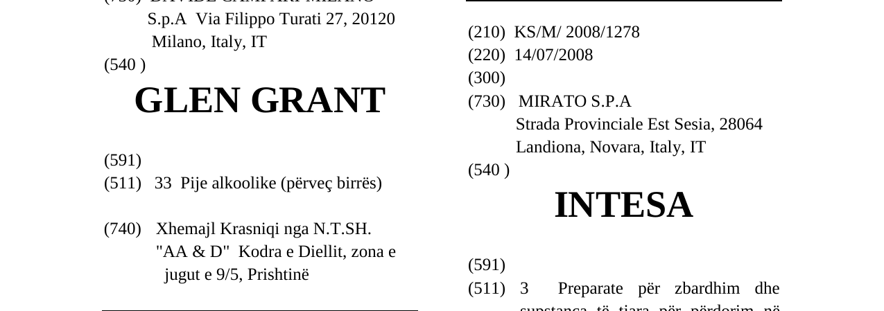 Zëri i markës INTESA në buletin