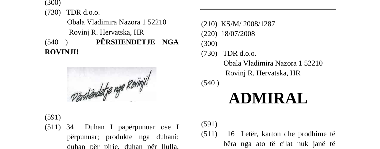 Zëri i markës ADMIRAL në buletin