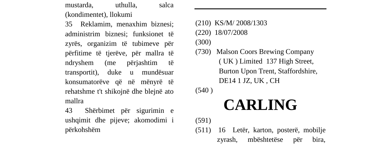 Zëri i markës CARLING në buletin