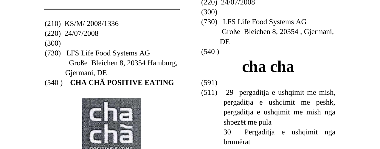 Zëri i markës CHA CHÃ POSITIVE EATING në buletin