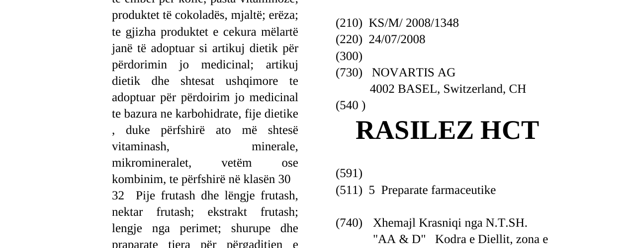 Zëri i markës RASILEZ HCT në buletin