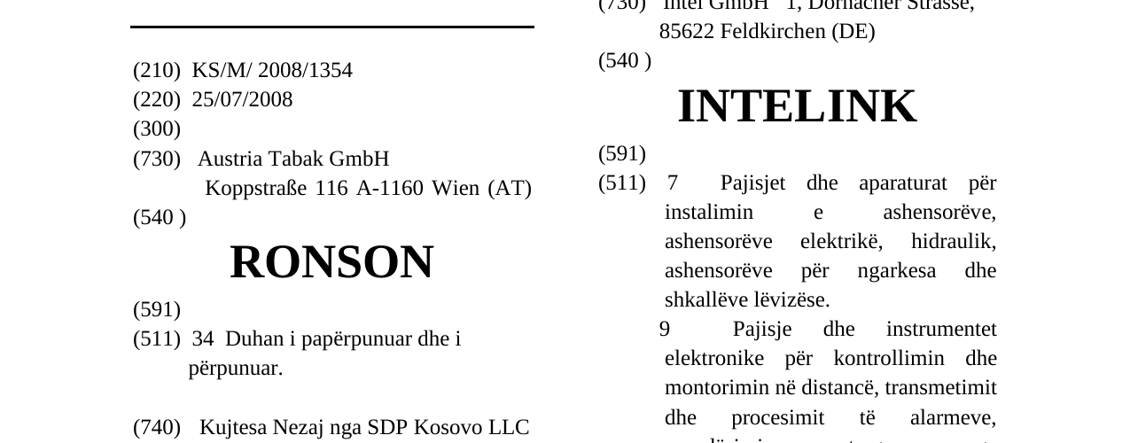 Zëri i markës RONSON në buletin