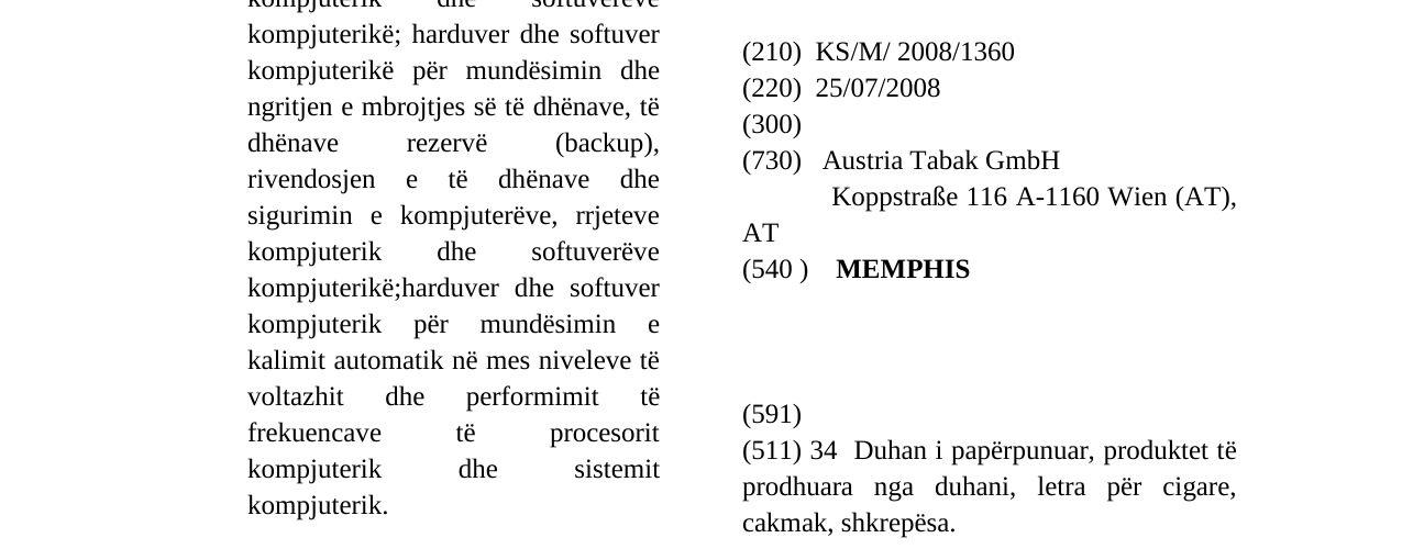Zëri i markës MEMPHIS në buletin