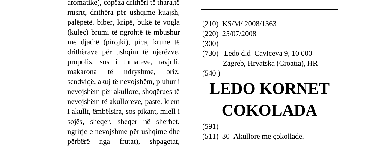 Zëri i markës LEDO KORNET COKOLADA në buletin