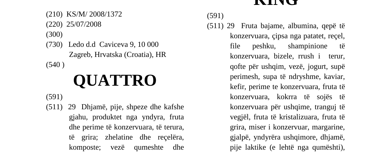Zëri i markës QUATTRO në buletin