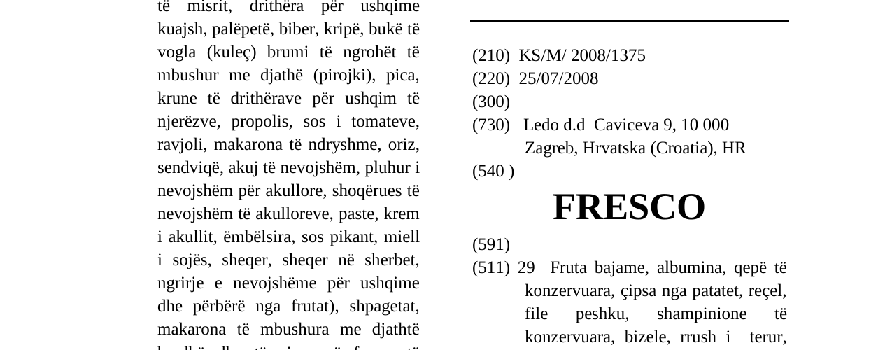 Zëri i markës FRESCO në buletin