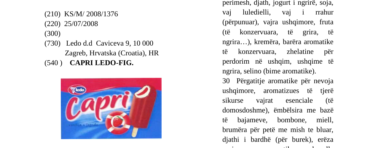 Zëri i markës CAPRI LEDO -FIG. në buletin