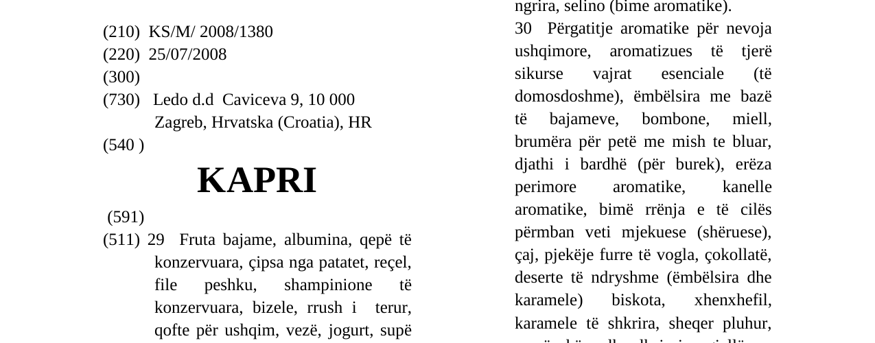 Zëri i markës KAPRI në buletin
